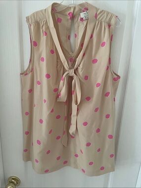 kate spade Beige Tie-Neck Polka Dot Sleeveless Camisole with Pink Dots
